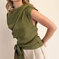 Boat Neck Waist Tie Blouse