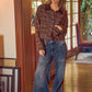 WIDE LEG FLARE WASHED DENIM JEANS WITH SIDE SEAM