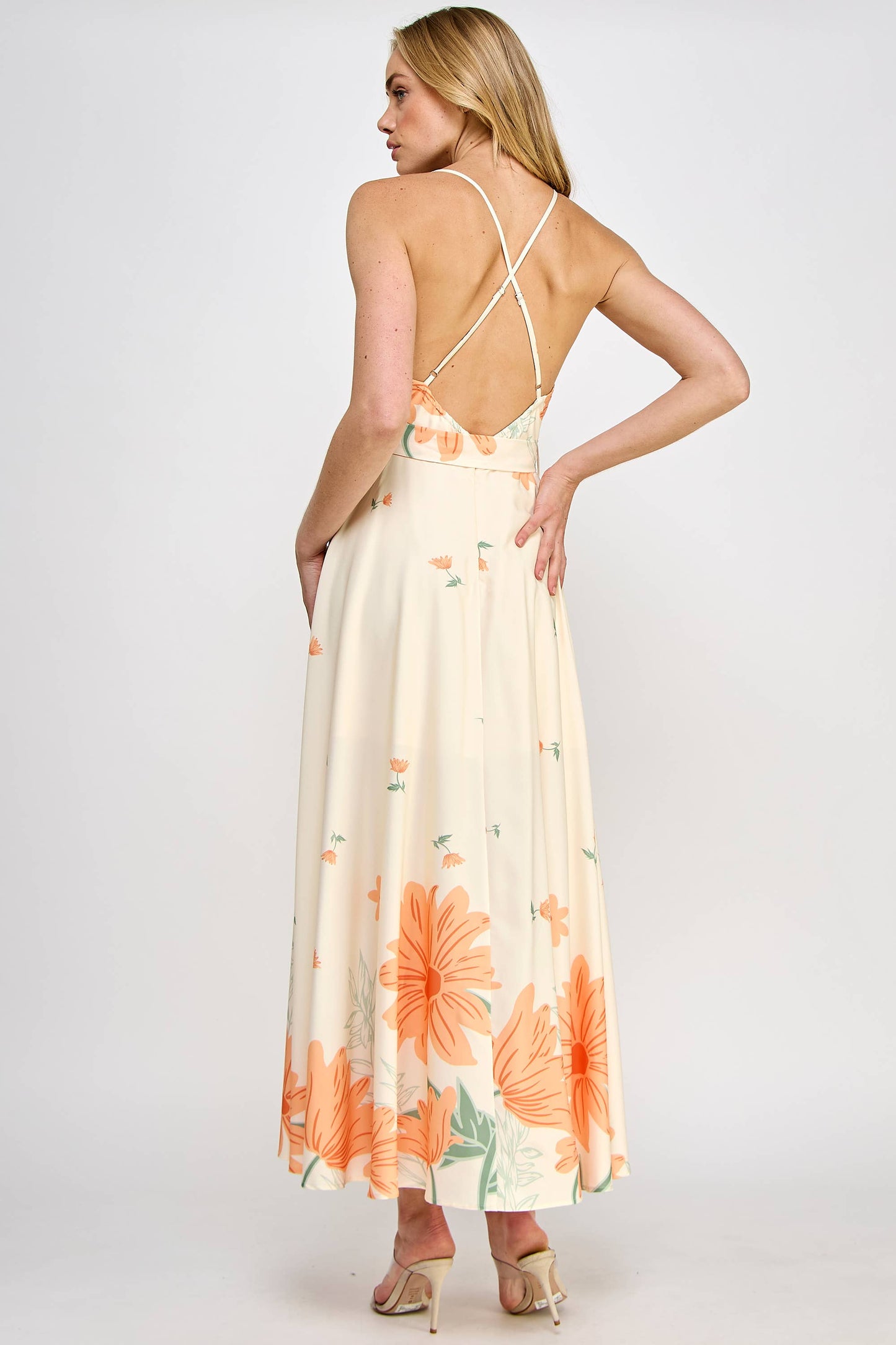 Floral Border Print Side Slit Maxi Dress