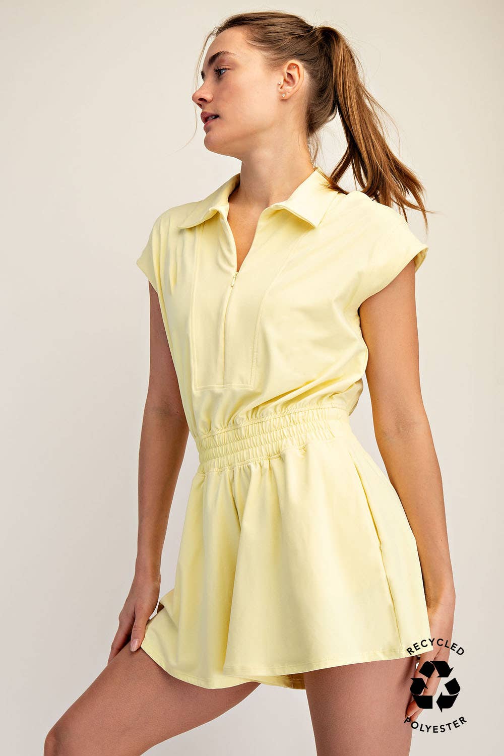 BUTTER SHORT SLEEVE QUARTER ZIP ROMPER