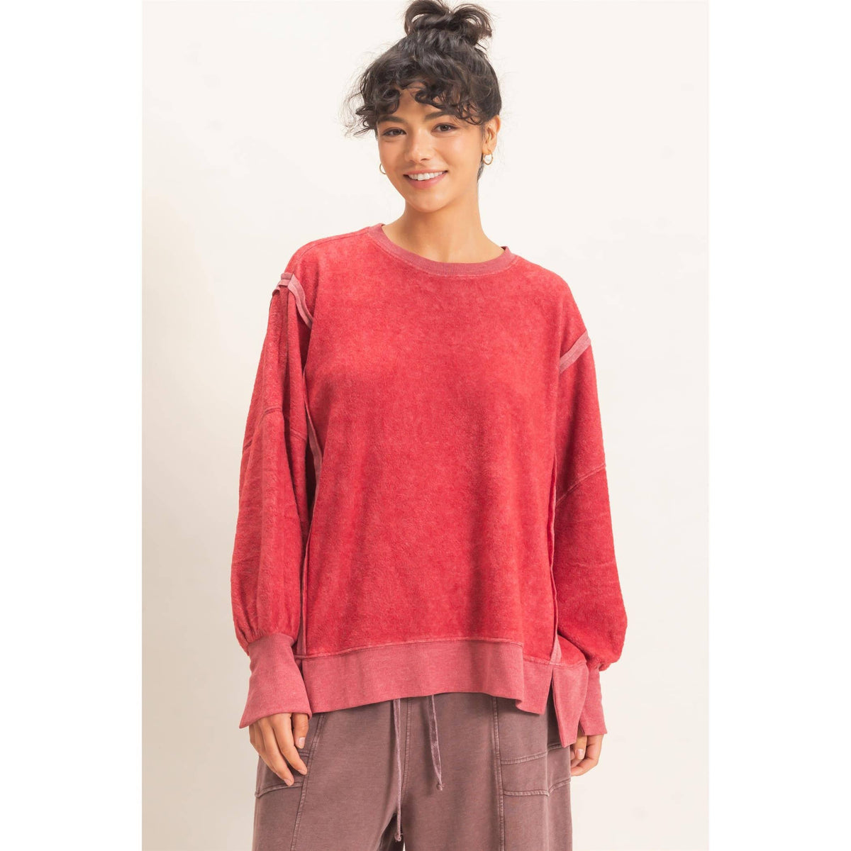 Oversized Raw Edge Crew Neck Sweatshirt