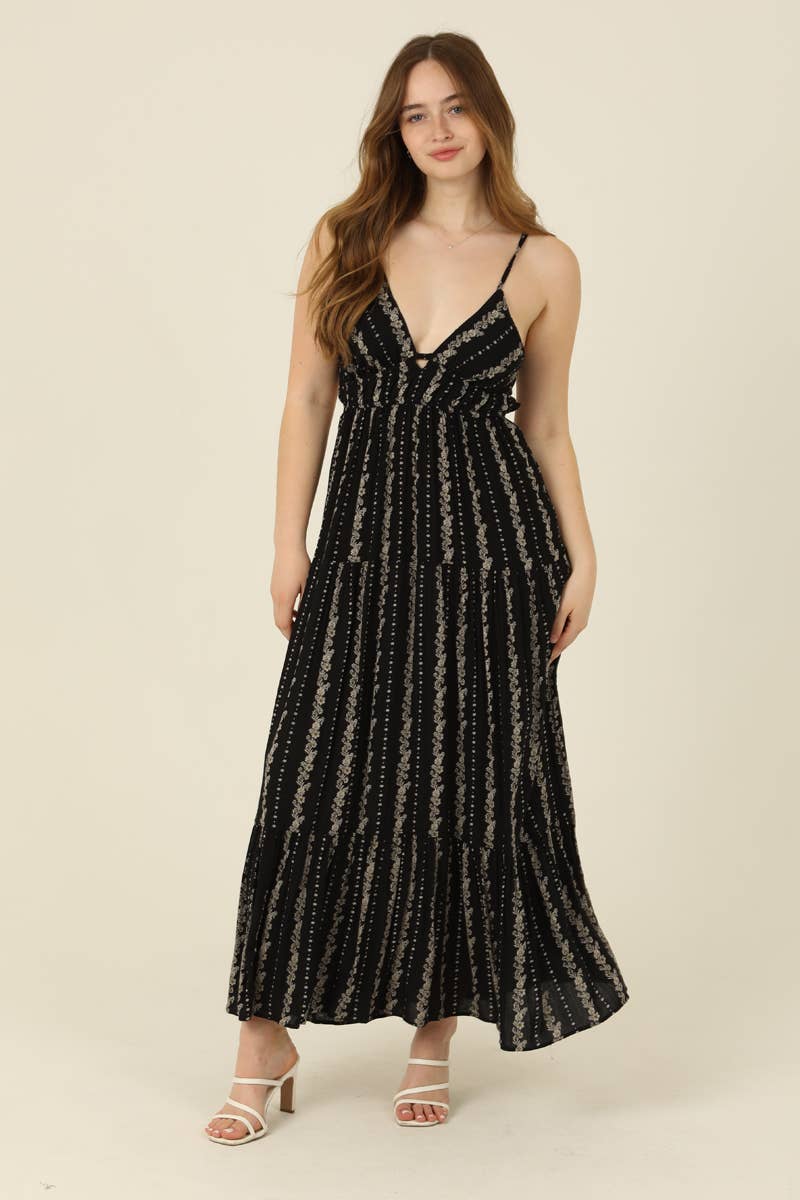 F4F72-W738 PRINTED MAXI DRESS WITH CUTOUT