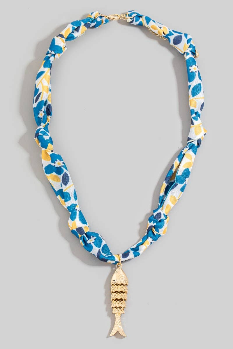Metallic Pendant Knotted Bandana Necklace