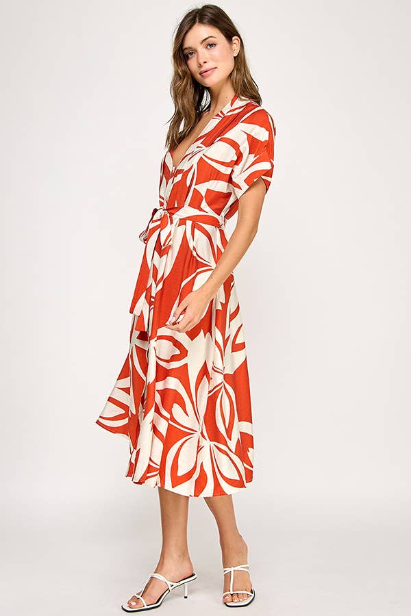 Abstract short sleeve midi dress