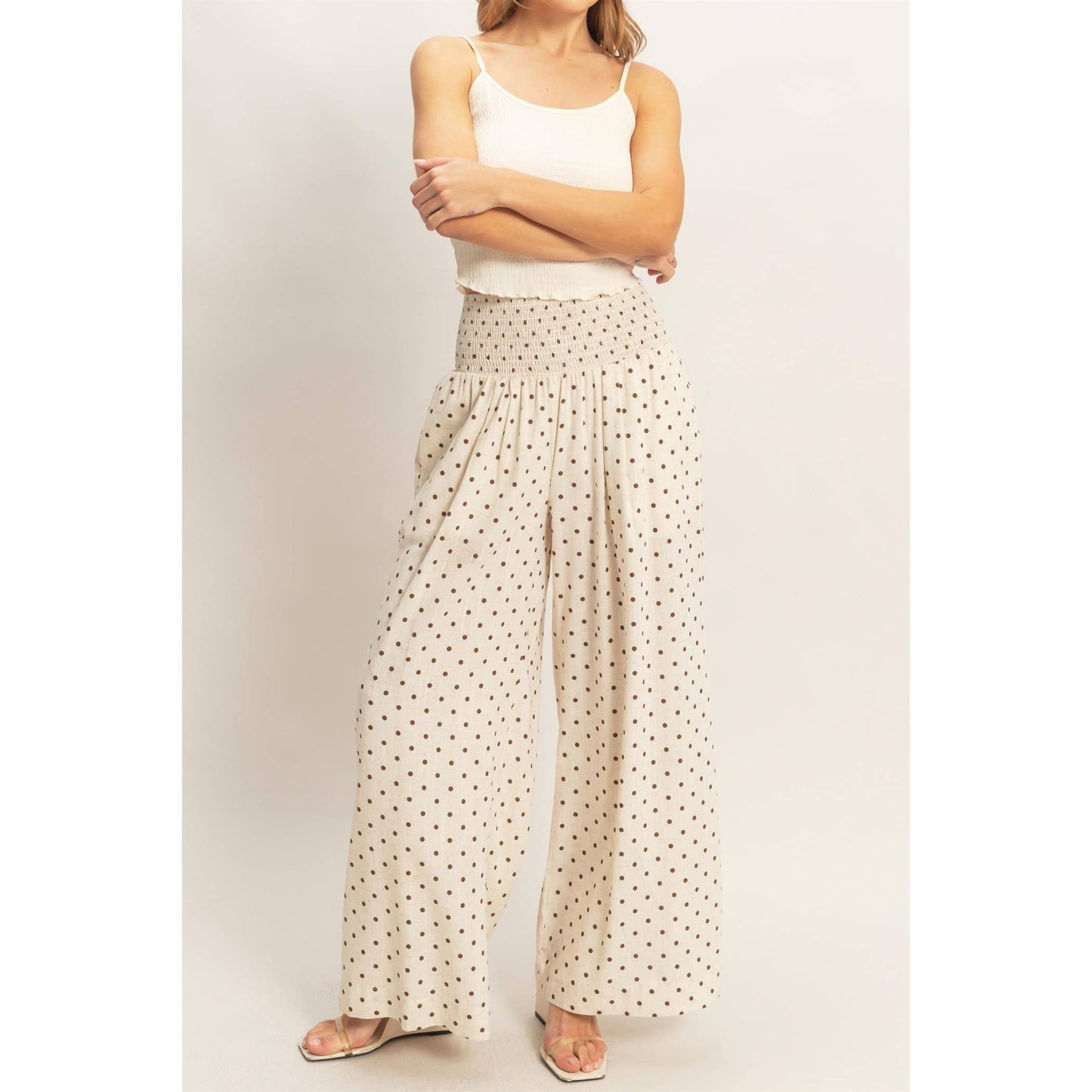 Polka Dot Elastic Wide-Leg Pants