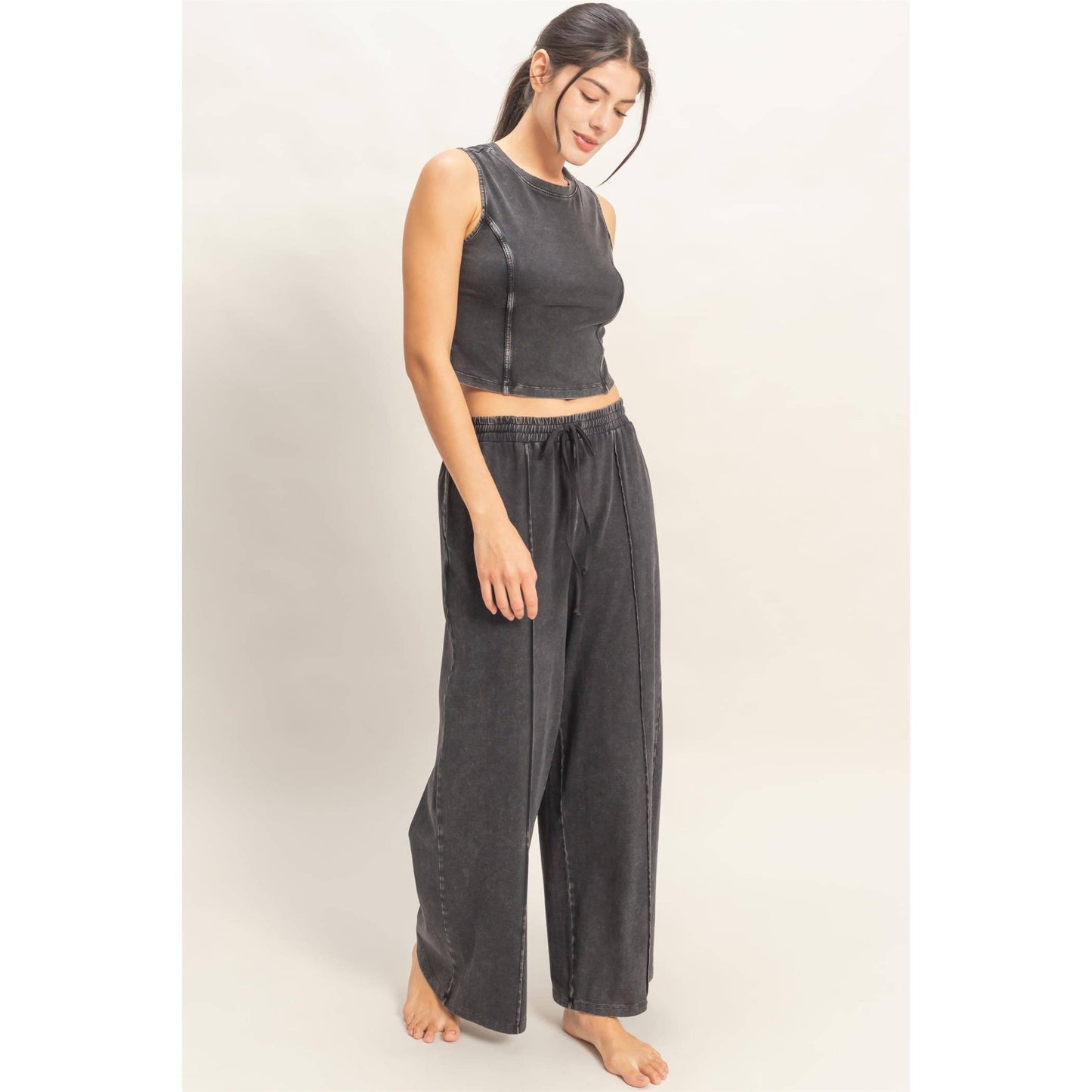 Mineral Washed Sleeveless Top & Wide Leg Pants Set