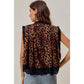 LEOPARD BUTTON UP PLEATED SLEEVELESS BLOUSE TOP