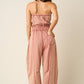 MINERAL WASH CONTRAST STITCH BARREL LEG JUMPSUIT