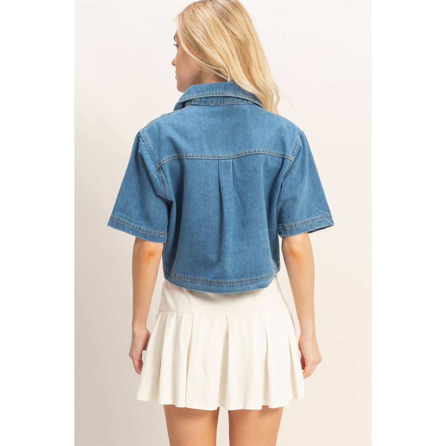Denim V-Neck Cropped Top