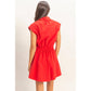 Sleeveless Collared Shirred Mini Dress