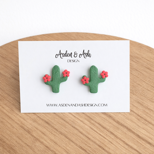 Green + Pink  Cactus + Flower Studs