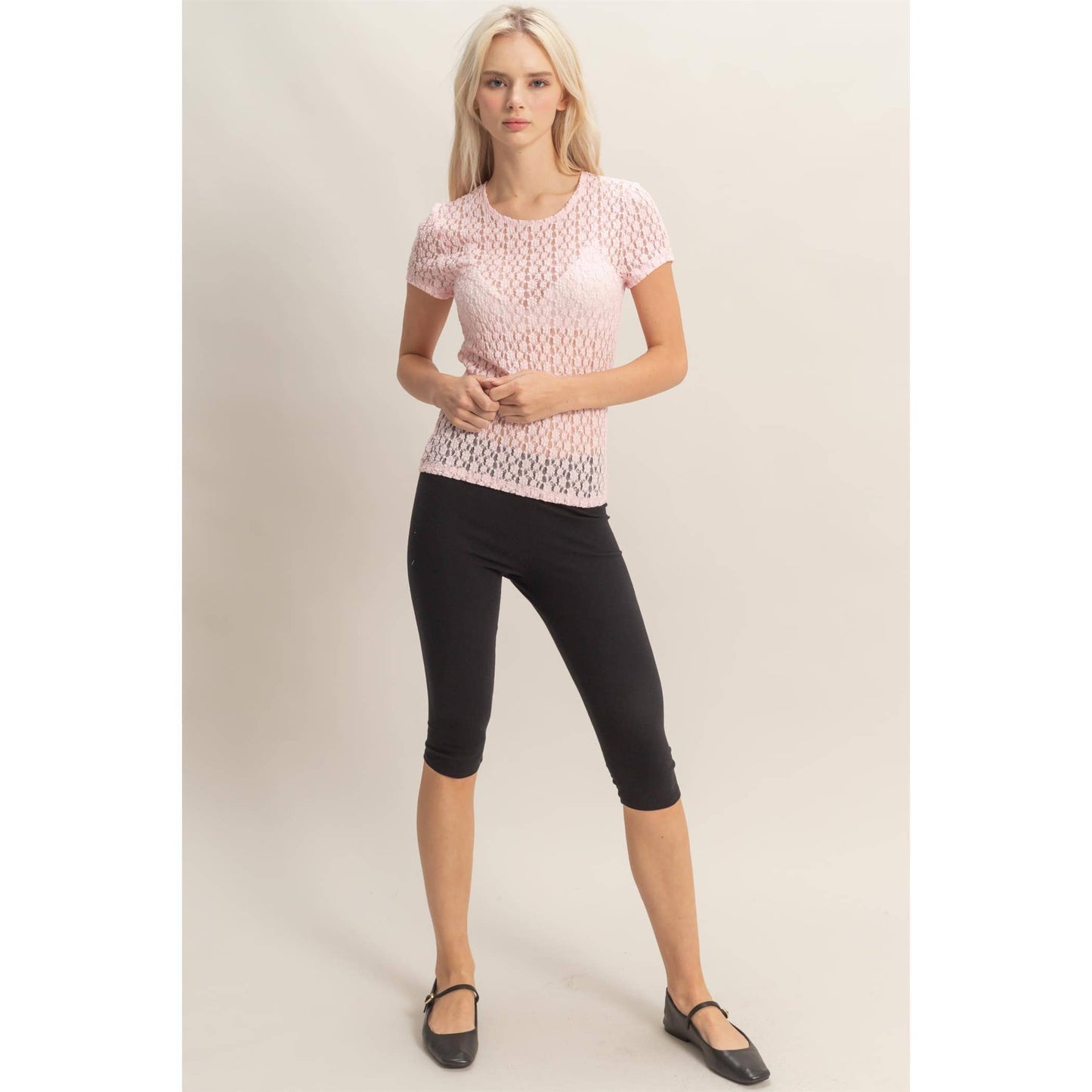 Textured Lace Short Sleeve Top