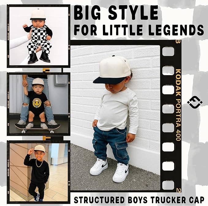 Kids/Baby Two Tone Vintage Cap - Black/Beige
