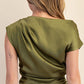Boat Neck Waist Tie Blouse