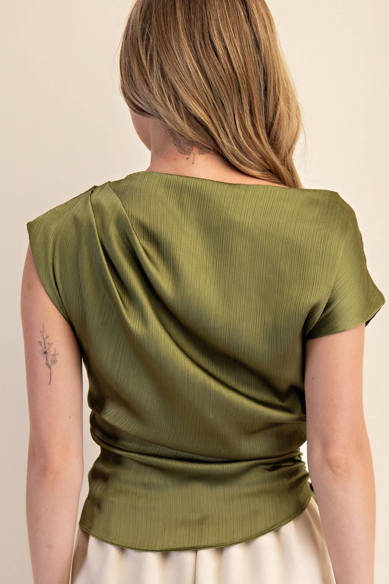 Boat Neck Waist Tie Blouse