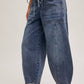 DENIM MID-WAIST DRAWSTRINGS BARREL JEANS