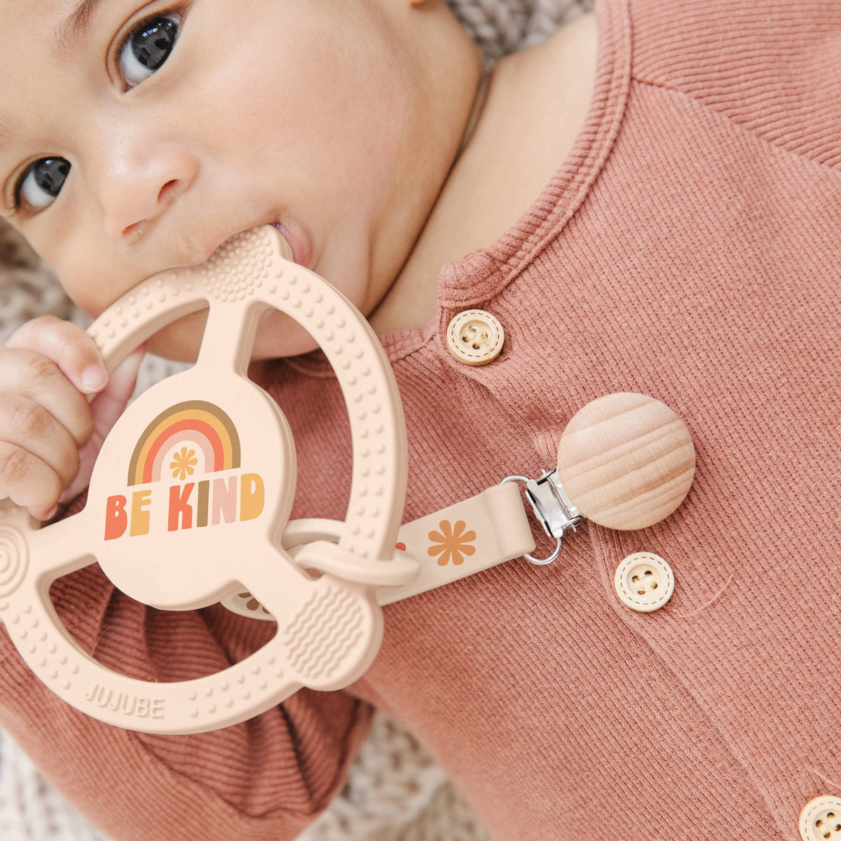 Silicone Teether Ring with Detachable Clip Be Kind Rainbows
