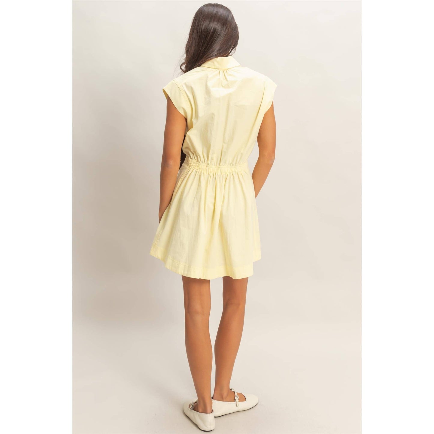 Sleeveless Collared Shirred Mini Dress