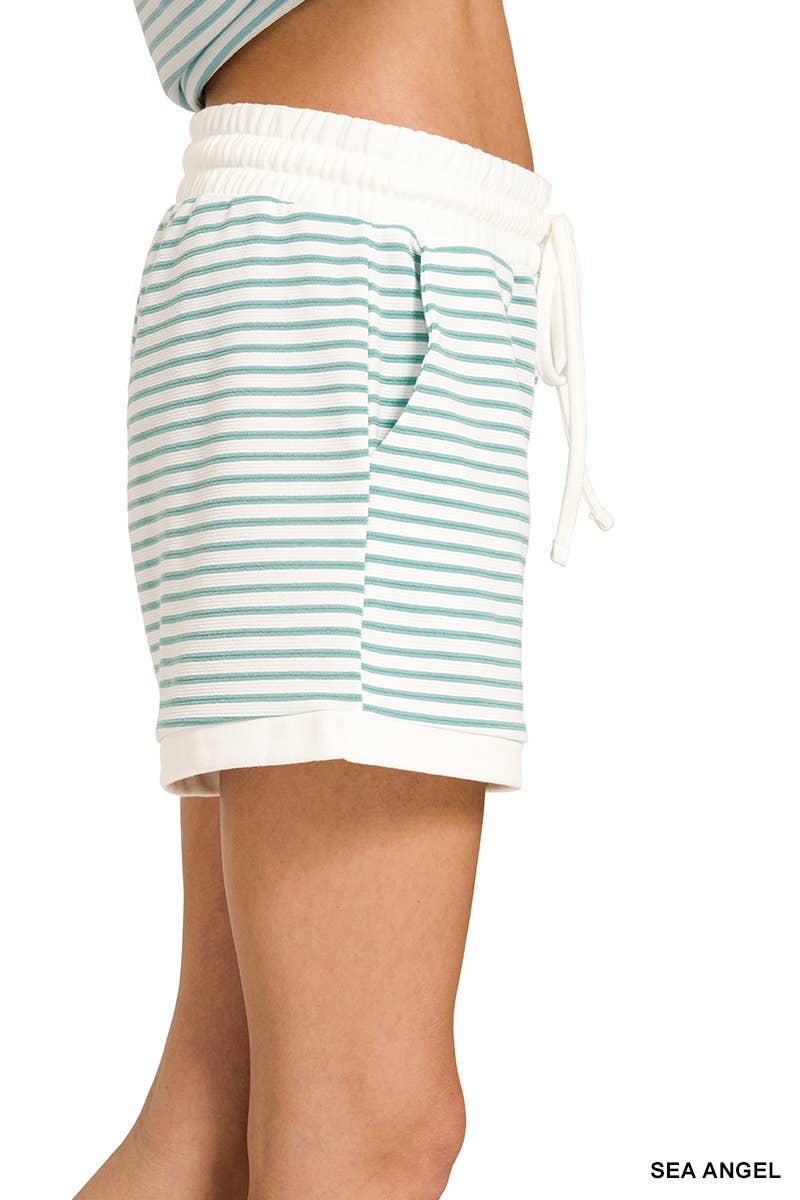 ....Stripe Contrast Trim Top & Shorts Set