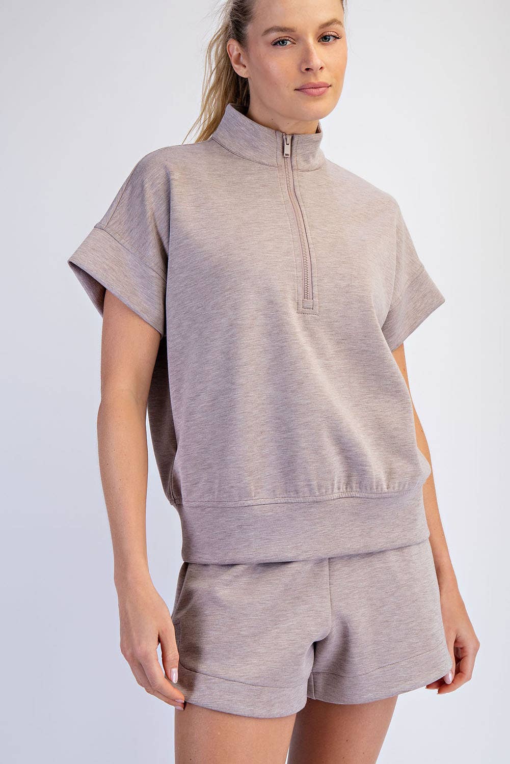 MODAL SCUBA QUARTER ZIP SHORT SLEEVE TOP