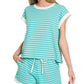 Stripe Contrast Trim Top And Shorts Set