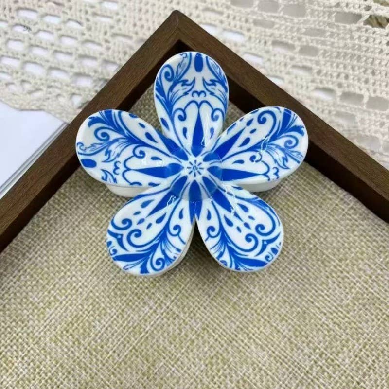 Blue & White Porcelain Flower Hair Claw Clips | 40H1065