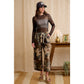 CAMO PATTERN CURVED SIDE SEAM PANTS WITH DRAWSTRING