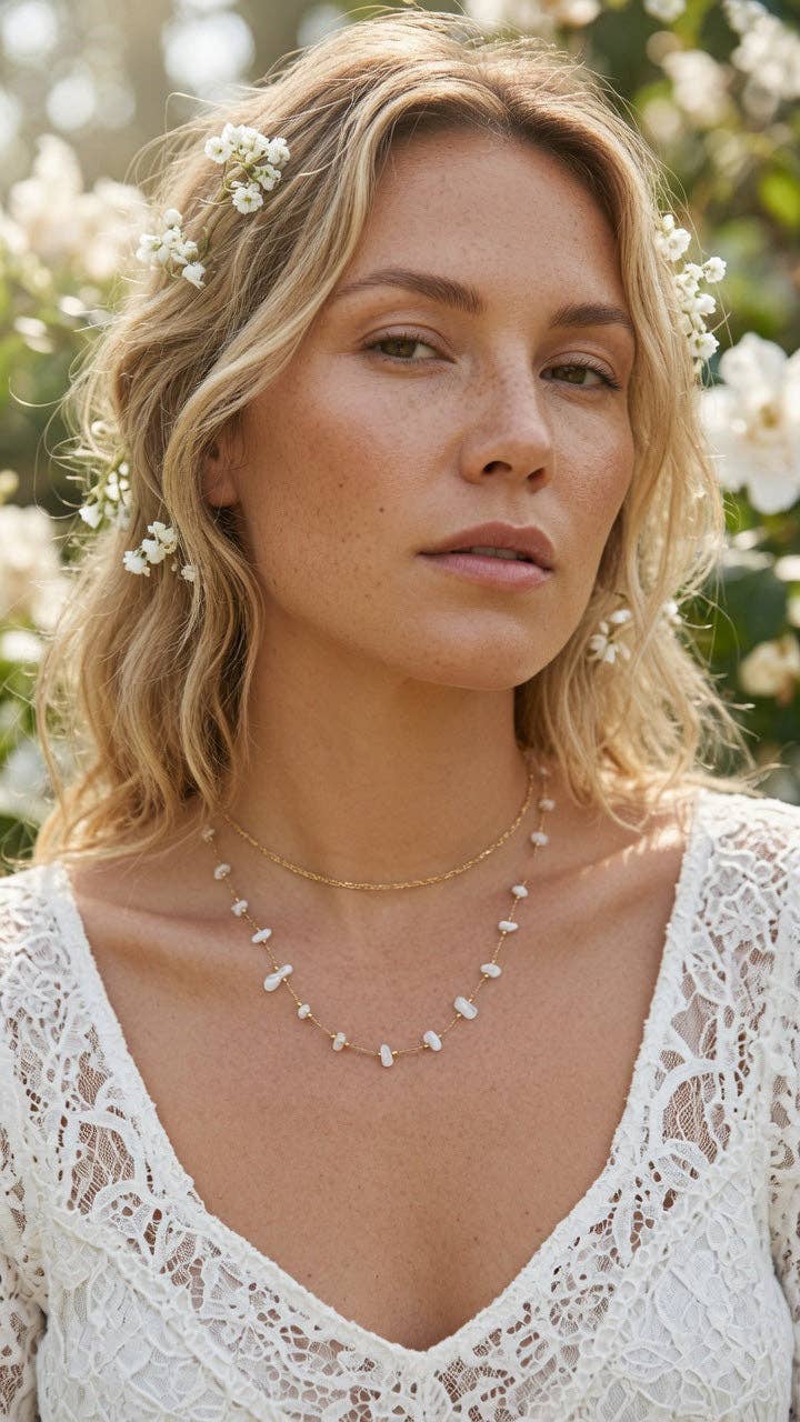 Dainty Crystal Chip Necklace 18K Gold Plated, Waterproof