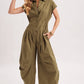 BUTTON DOWN UTILITY SHIRTING JUMPSUIT