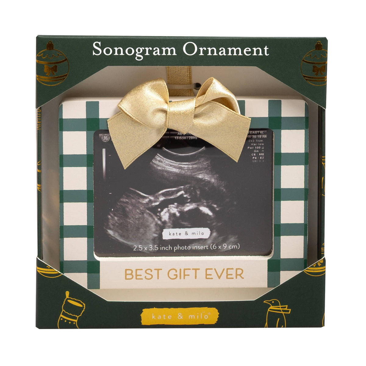 Baby Holiday Sonogram Ornament, Best Gift Ever, Green & Gold