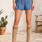 Denim Pleated Shorts with Bow Tie Detail