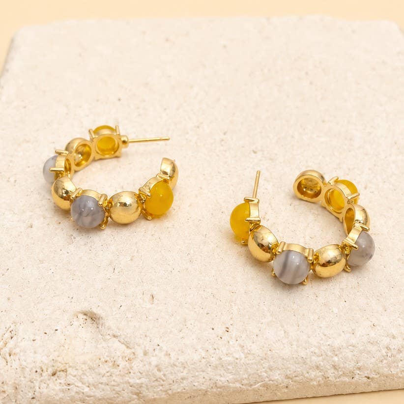 Multi-Color Cabochon Gold Hoop Earrings | 40E532