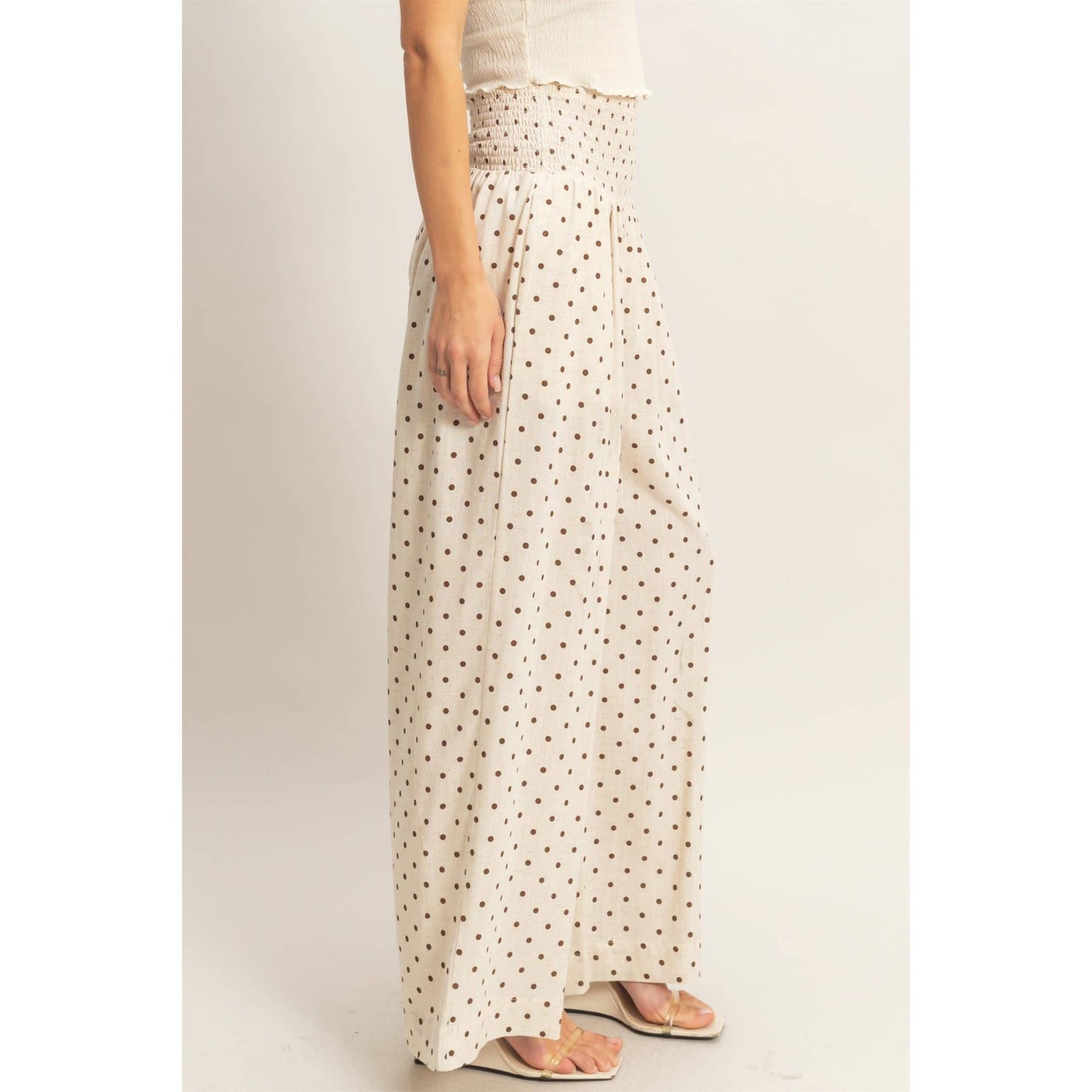 Polka Dot Elastic Wide-Leg Pants