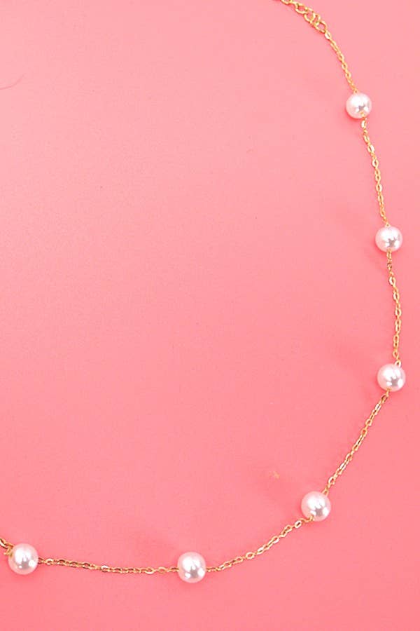 TITANIUM  STEEL NON-TARNISH PEARL STATION NECKLACE | 40NK334