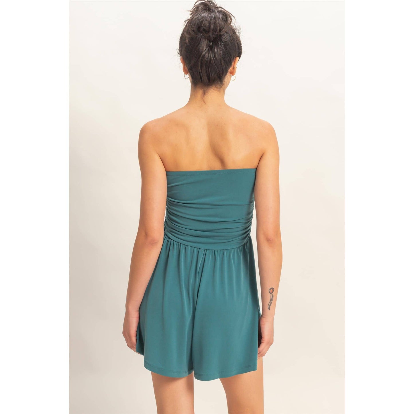 Strapless Shirred Waist Romper