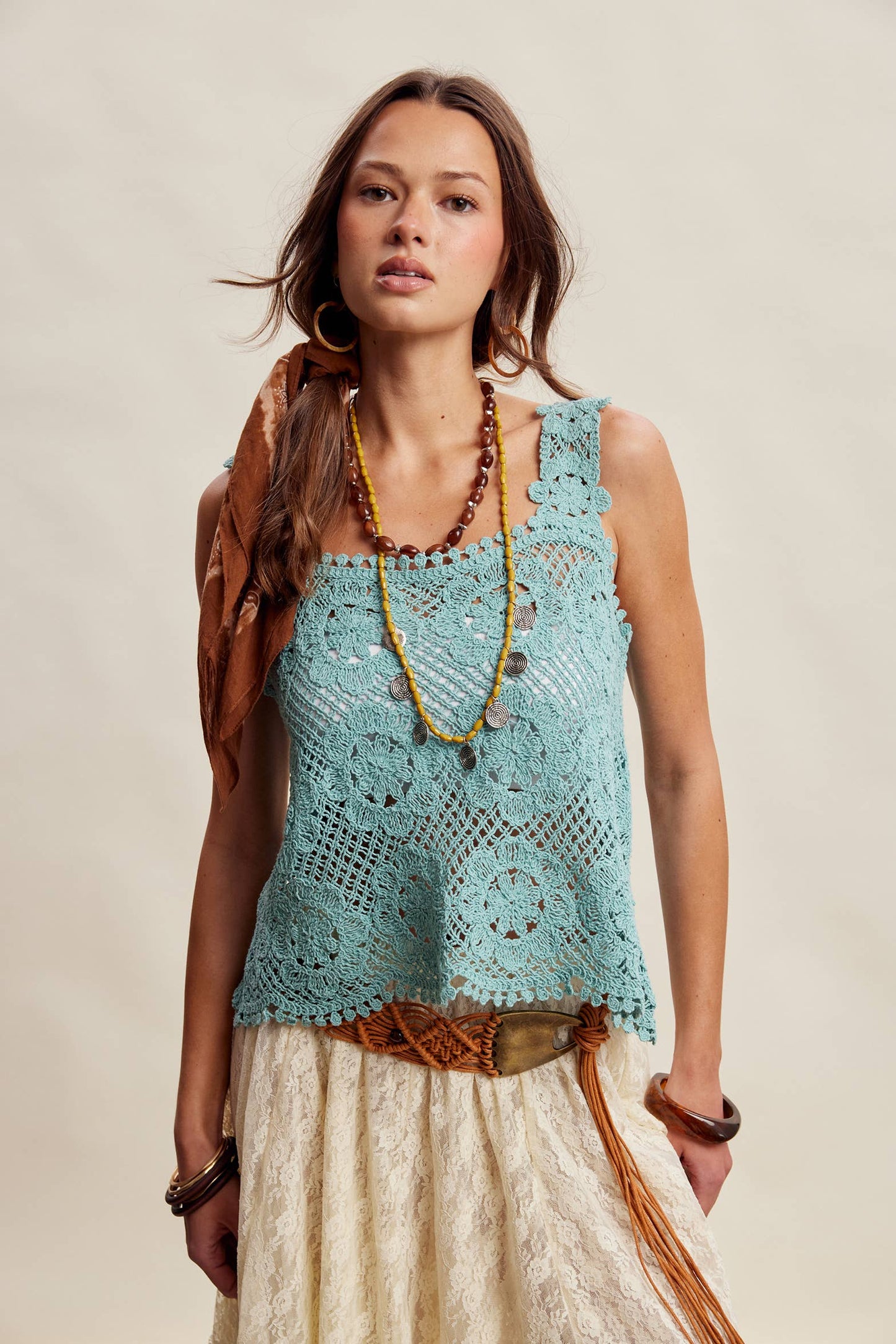 Crochet Lace Square Neck Tank Top LCR0117