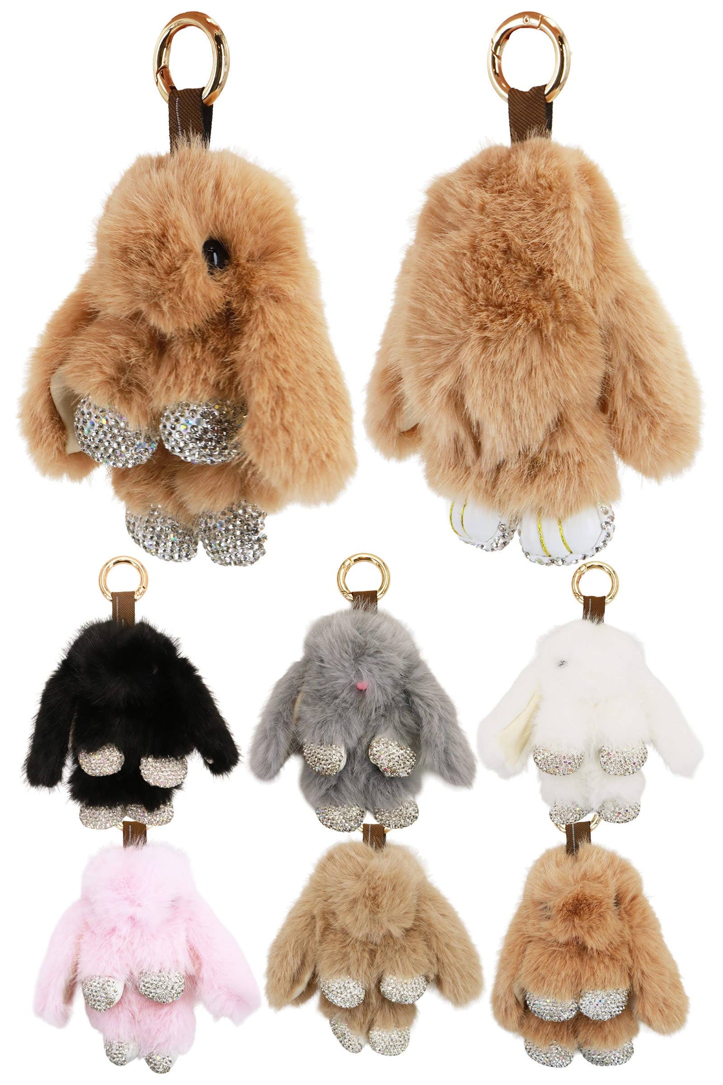 Bling Bunny Rabbit Soft Fur Plush Doll Keychain