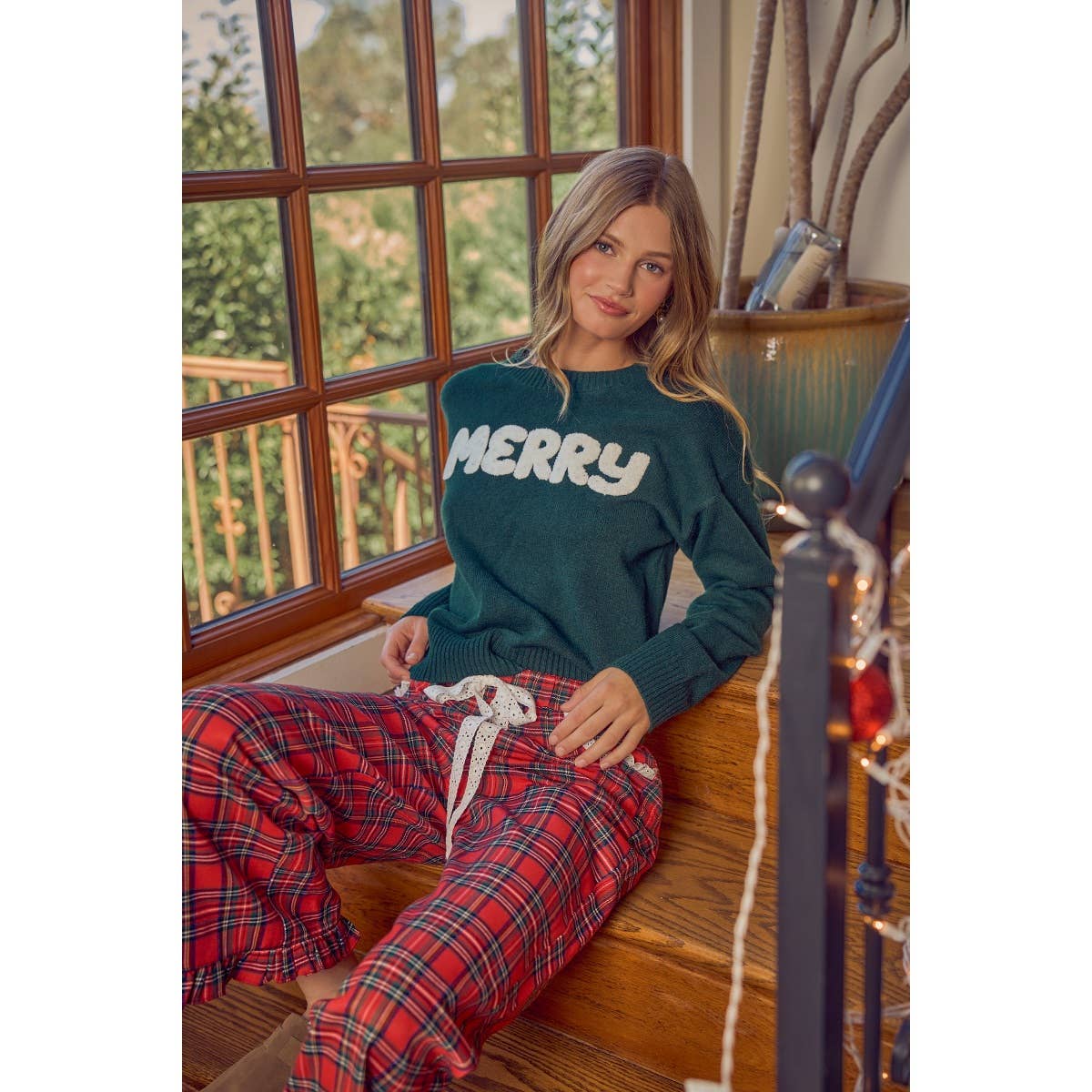 RUFFLED BOTTOM DETAIL CHRISTMAS PLAID CHECK LACE TRIM PANTS