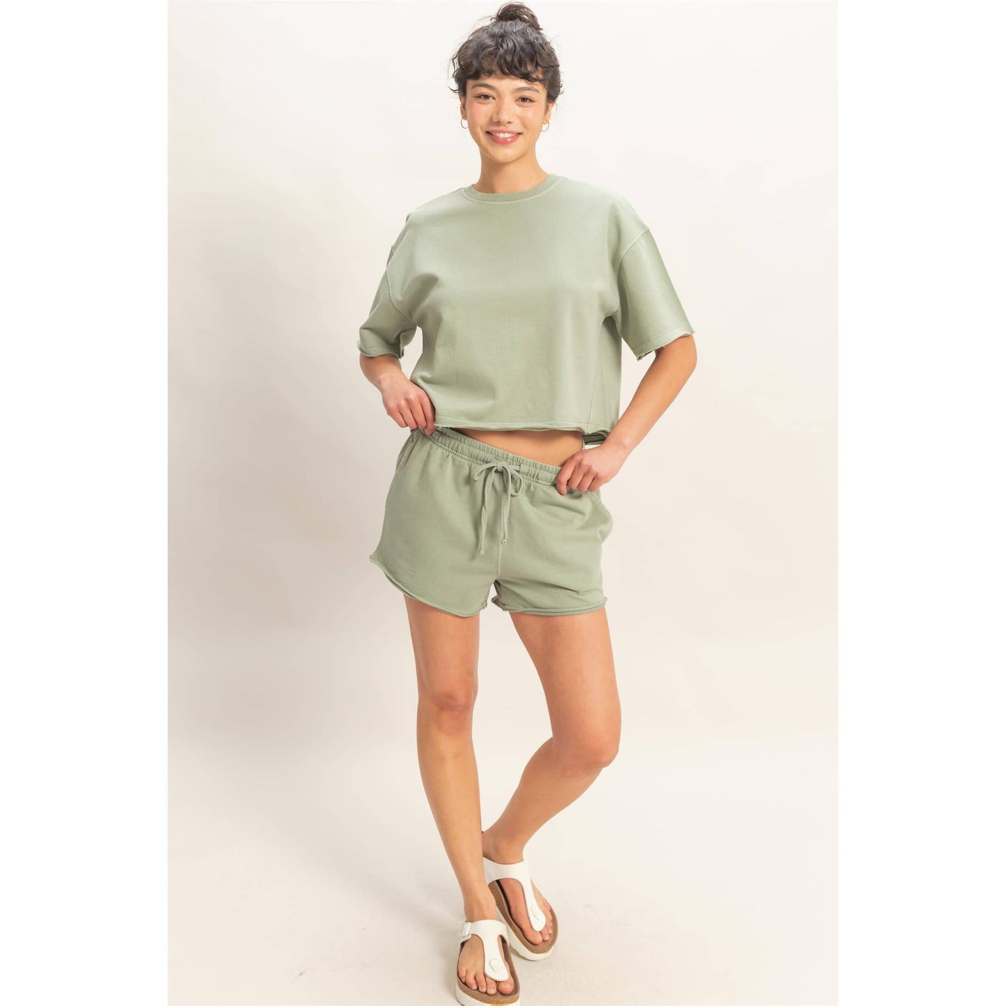 Short Sleeve Crew Neck Top And Shorts Set