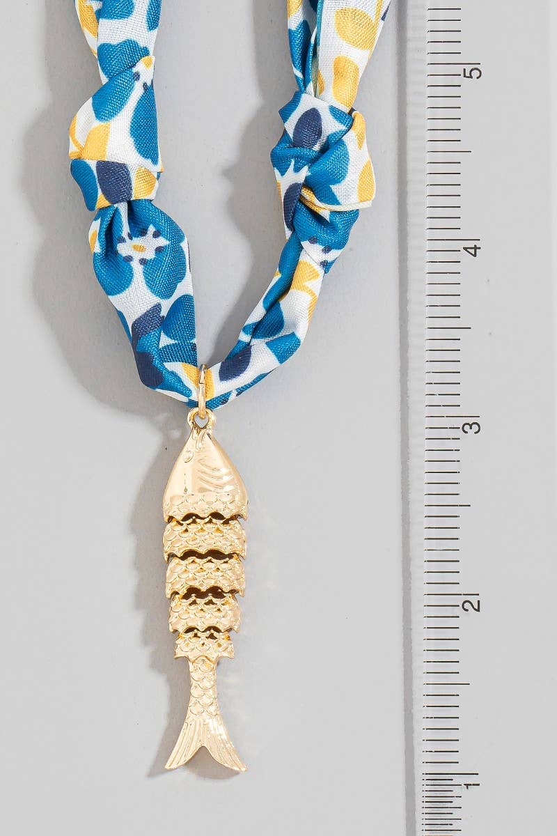 Metallic Pendant Knotted Bandana Necklace