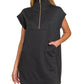 Textured Knit Jacquard Quarter Zipper Dress Zenana