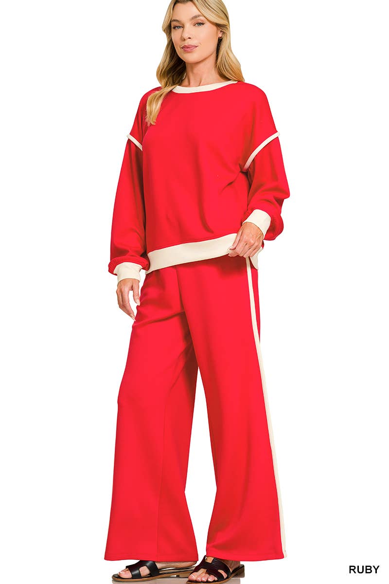 Scuba Contrast Trim Piping Detail Sweatshirts & Pants 2PC Se