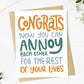 "Congrats, now you can annoy each other" Funny Wedding Card