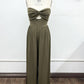 Strapless Twist Front Wide Leg Jumpsuit