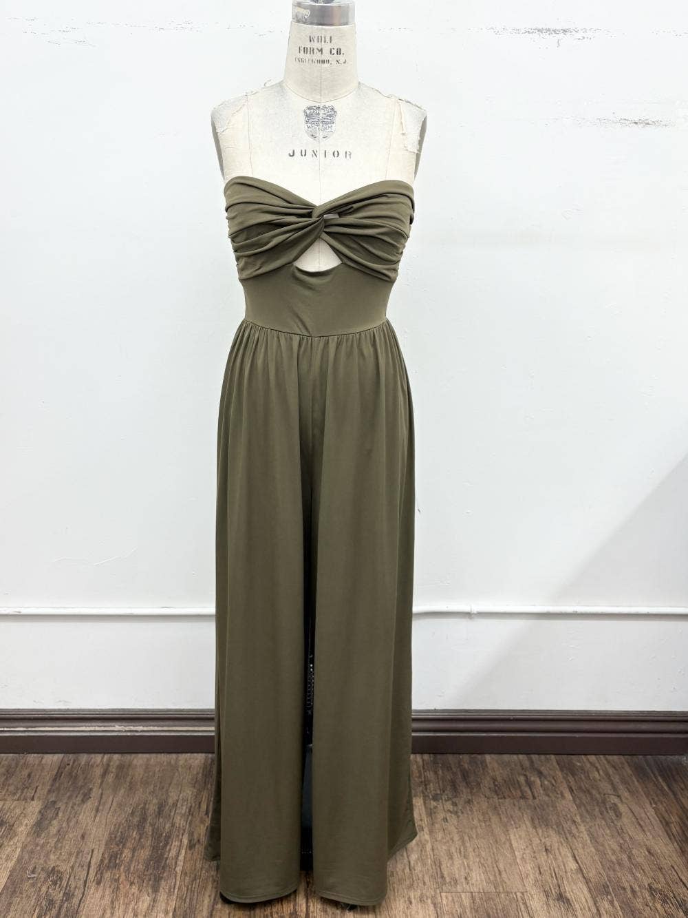 Strapless Twist Front Wide Leg Jumpsuit
