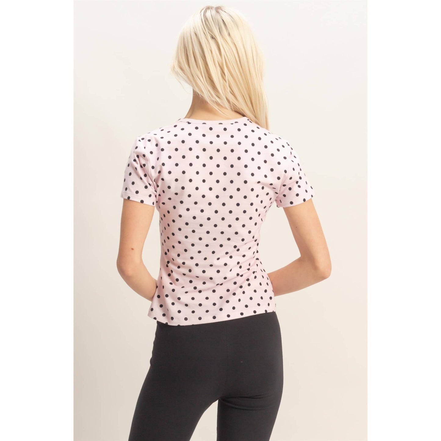 Polka Dot Short Sleeve Crew Neck Top