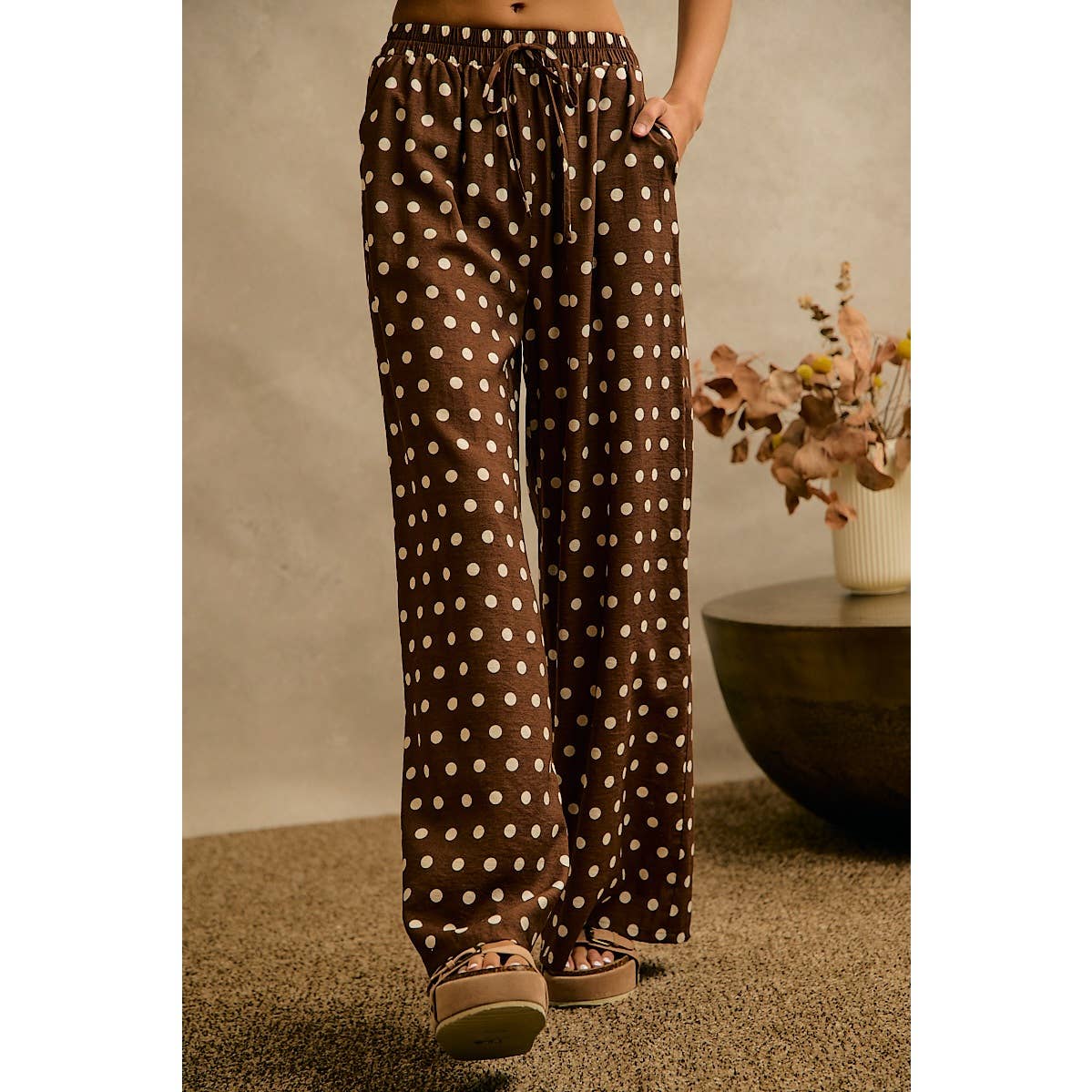 POLKA DOT WAIST ELASTIC WIDE PANTS