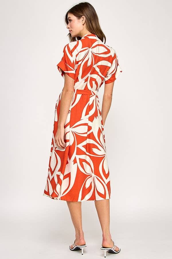 Abstract short sleeve midi dress