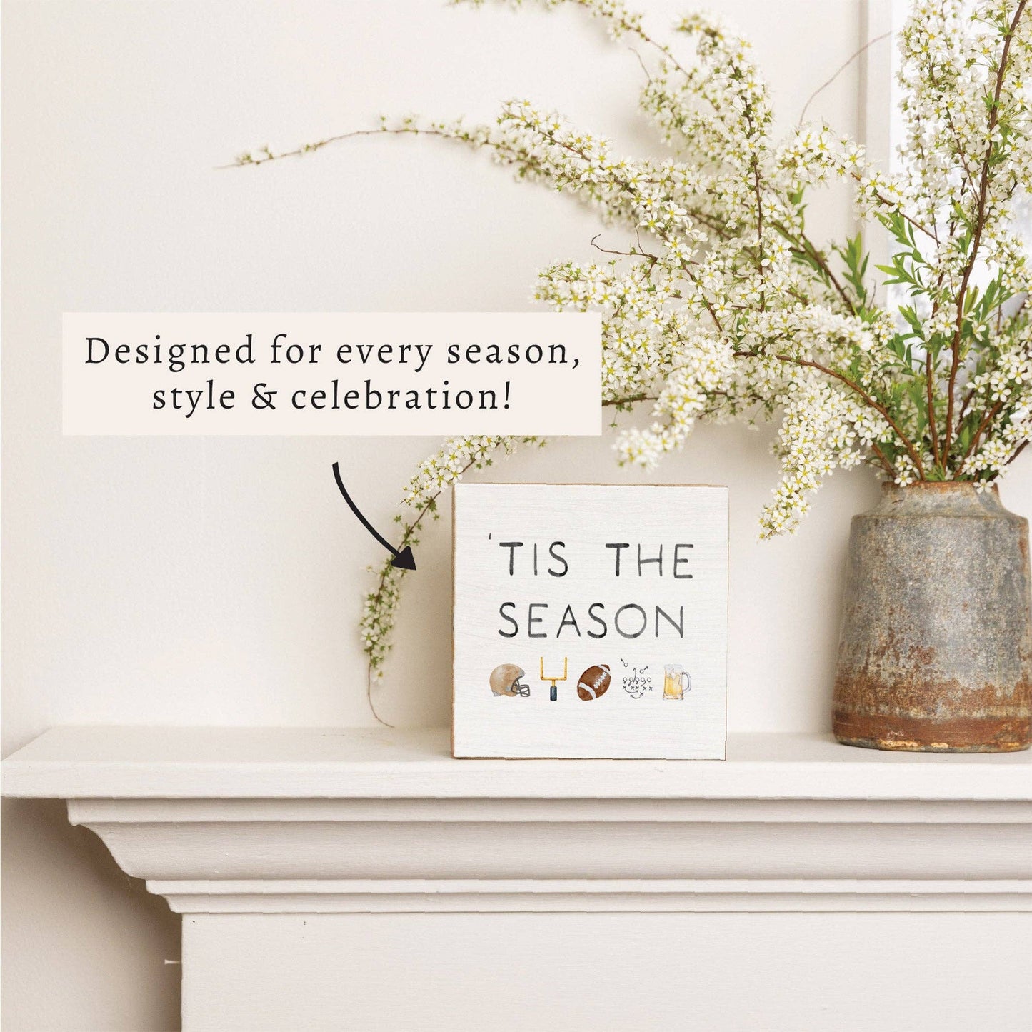 Football Tis The Season Block Sign | Football Decor