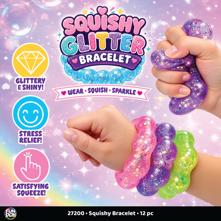 Fun Doh Squishy Sparkle Glitter Sensory Bracelet- 12/Display